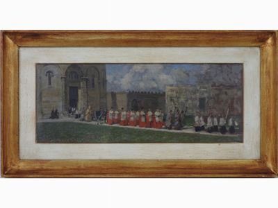Scorcio del Battistero di Pisa con Scena di Processione 1890