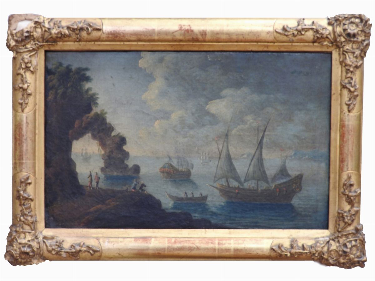 Scuola Francese del XVIII/XIX Secolo - Paesaggio con Capre e Paesaggio Marino con Barche