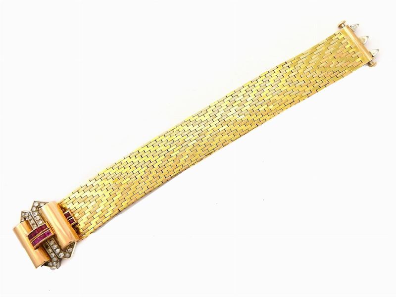 Bracciale in Oro Giallo, Rosa e Bianco, Diamanti e Rubini