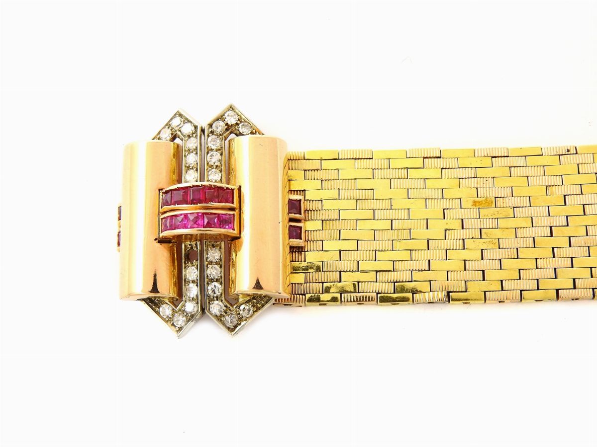 Bracciale in Oro Giallo, Rosa e Bianco, Diamanti e Rubini