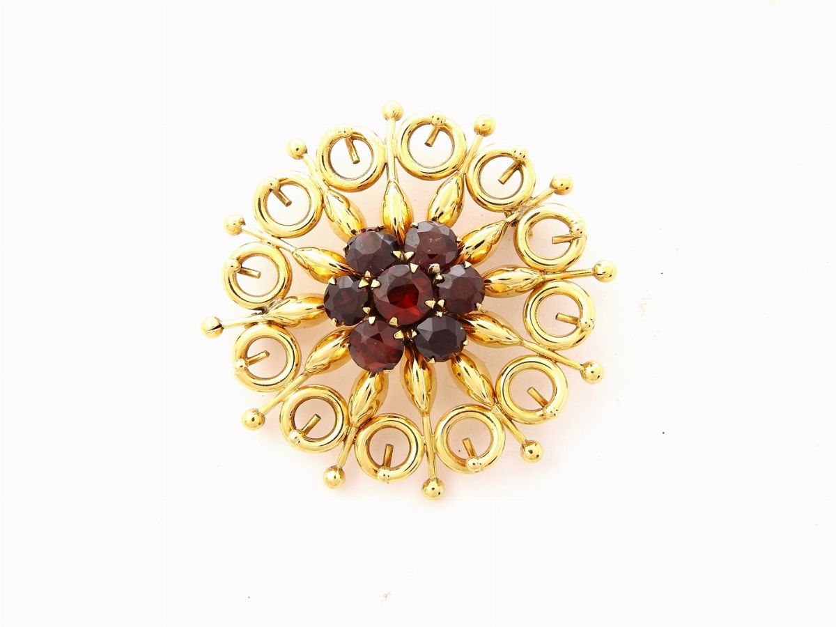 Demi Parure Spilla e Anello in Oro Giallo e Granati