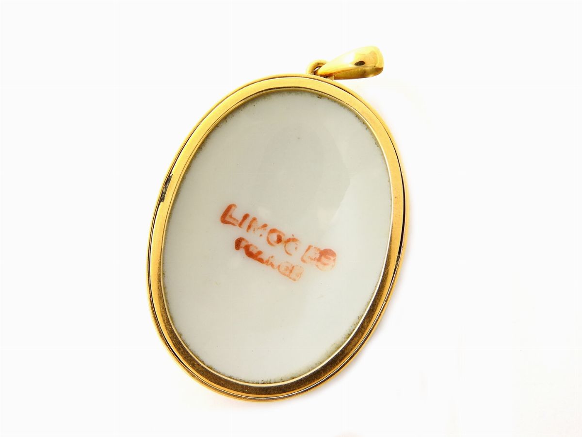 Pendente in Oro Giallo a Miniatura su Ceramica Limoges