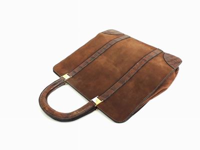 Borsa a Mano in Camoscio e Pelle Marrone, la Cavera Italia