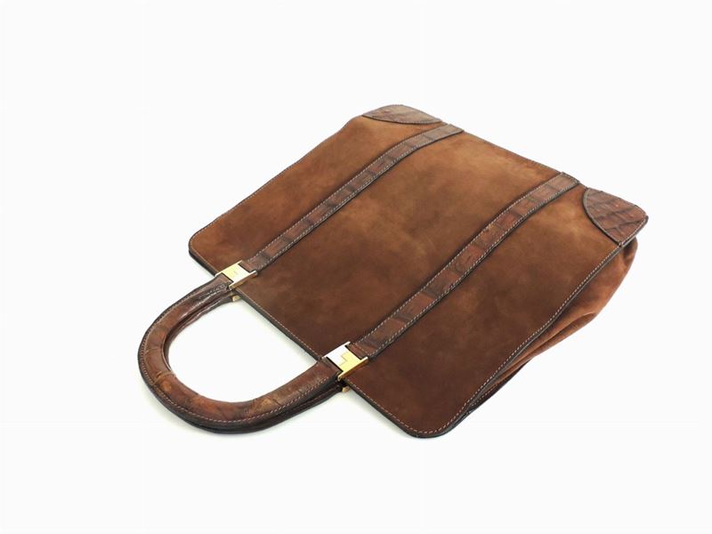 Borsa a Mano in Camoscio e Pelle Marrone, la Cavera Italia