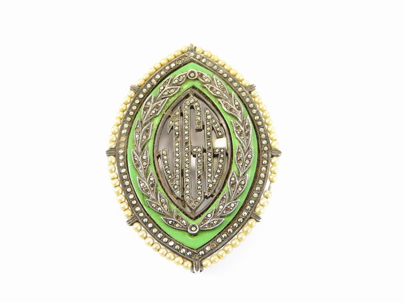 Spilla in Argento, Marcassite e Bachelite