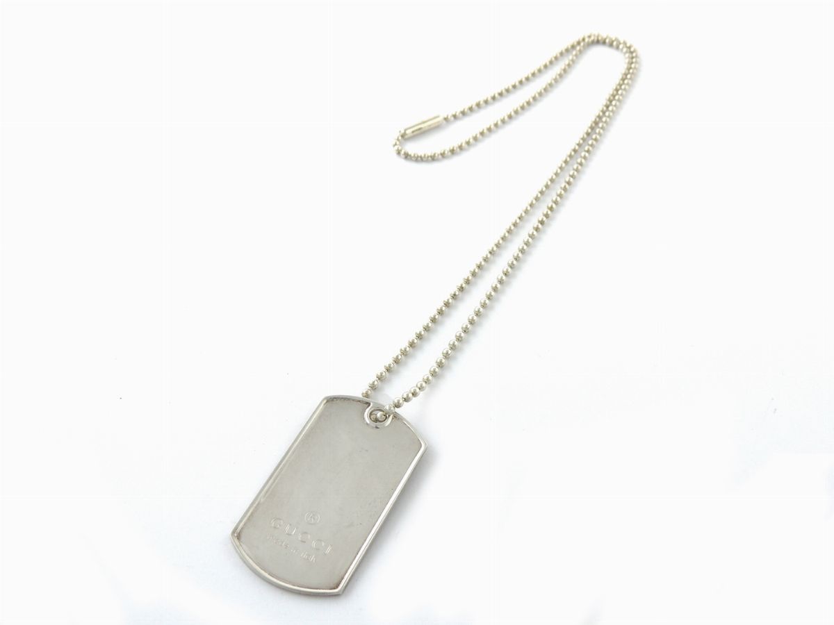 Catenina a Pallini con Pendente a Targhetta in Argento, Gucci