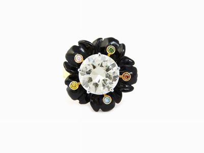 Anello De Angeli in Oro Giallo, Diamanti e Onice