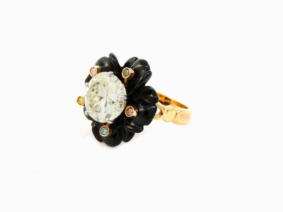Anello De Angeli in Oro Giallo, Diamanti e Onice