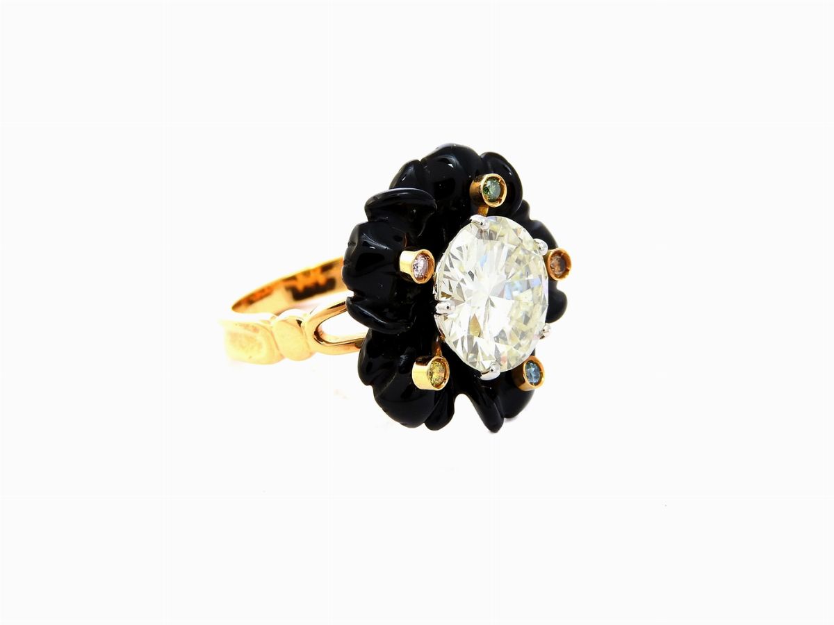 Anello De Angeli in Oro Giallo, Diamanti e Onice