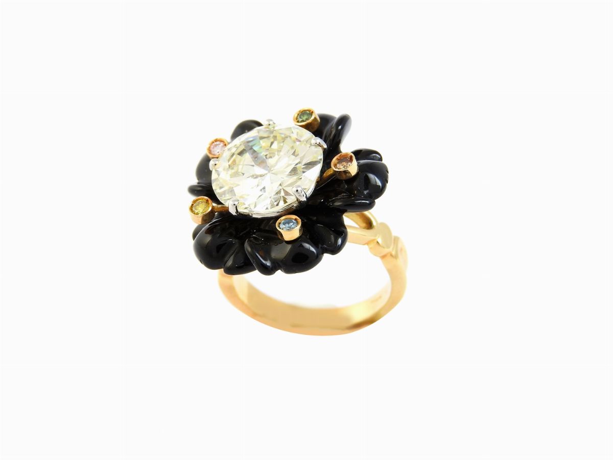 Anello De Angeli in Oro Giallo, Diamanti e Onice