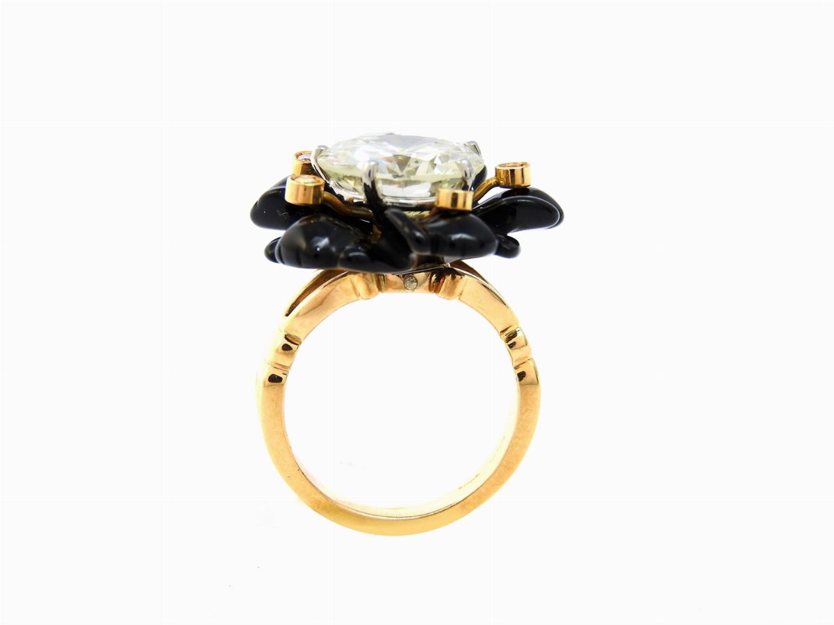 Anello De Angeli in Oro Giallo, Diamanti e Onice