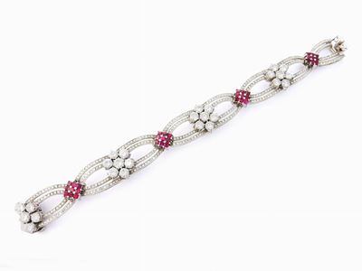 Bracciale in Oro Bianco e Platino con Diamanti e Rubini