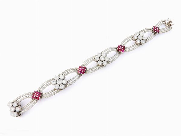 Platinum and white gold bracelet with diamonds and rubies