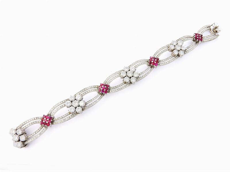 Bracciale in Oro Bianco e Platino con Diamanti e Rubini