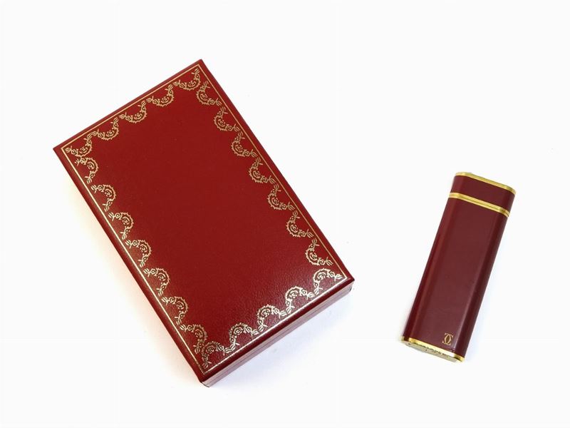 Accendino Cartier Placcato Oro Giallo e "lacque De Chine" Rosso Mattone