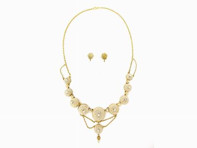 Demi Parure Collana e Orecchini in Oro Giallo 585 e 750/1000 con Microperle