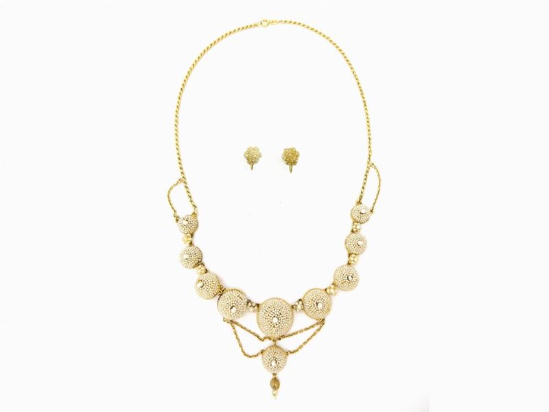 Demi Parure Collana e Orecchini in Oro Giallo 585 e 750/1000 con Microperle