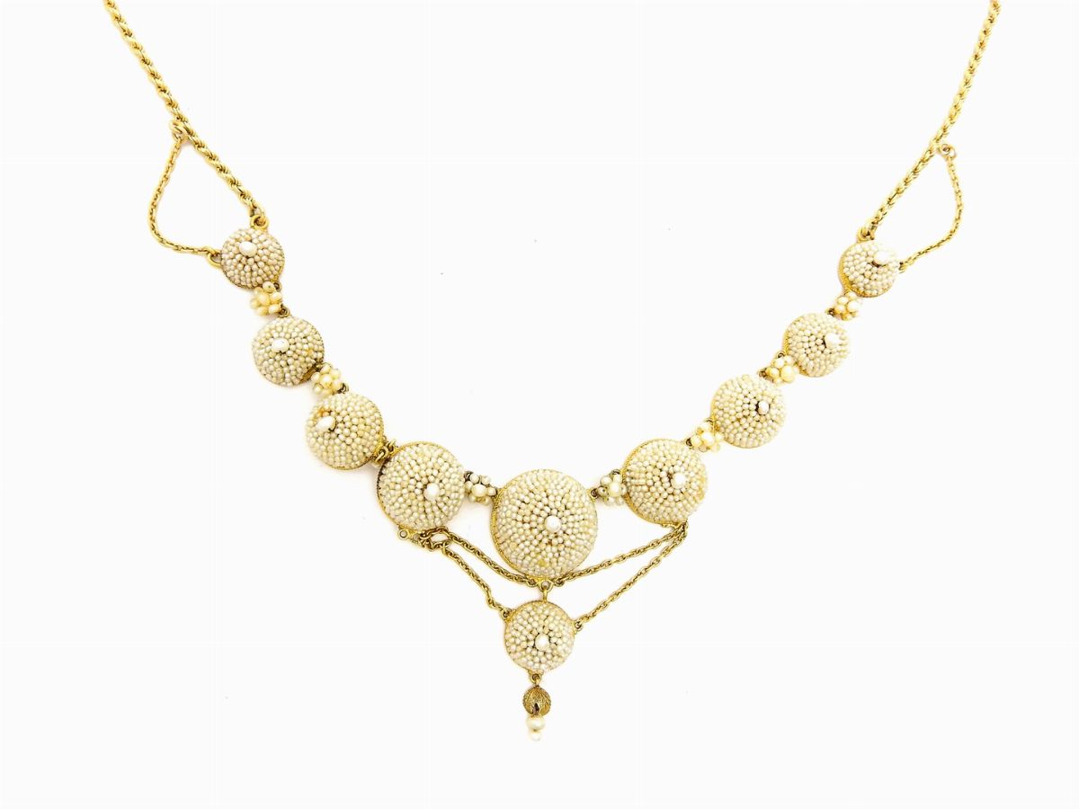 Demi Parure Collana e Orecchini in Oro Giallo 585 e 750/1000 con Microperle