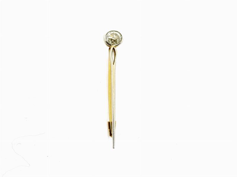 Spilla a Barretta Musy in Oro Giallo e Bianco con Diamanti