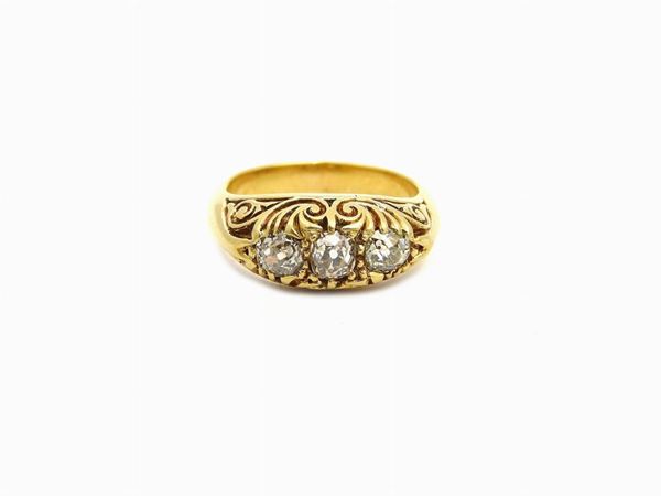 Yellow gold trilogy pinky ring with diamonds