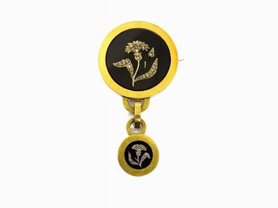 Spilla Pendente in Oro Giallo, Onice e Diamanti