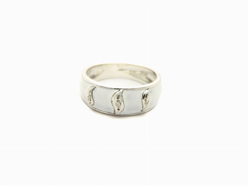 Anello a Fascia in Oro Bianco, Diamanti e Smalto