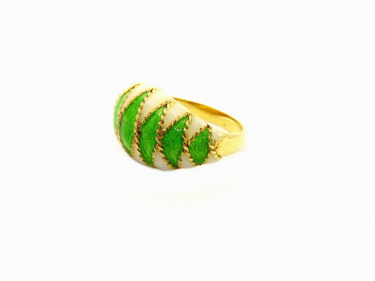 Anello in Oro Giallo con Smalti Multicolori