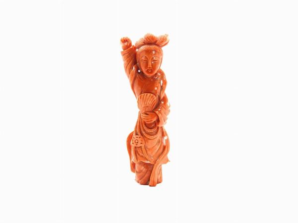 Orange red coral Chinese sculpture