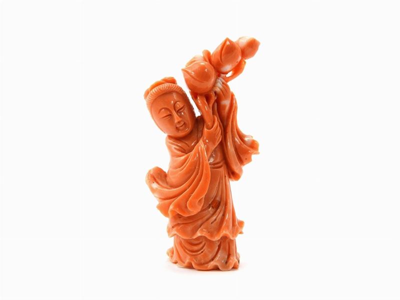 Scultura Cinese in Corallo Rosso Arancio