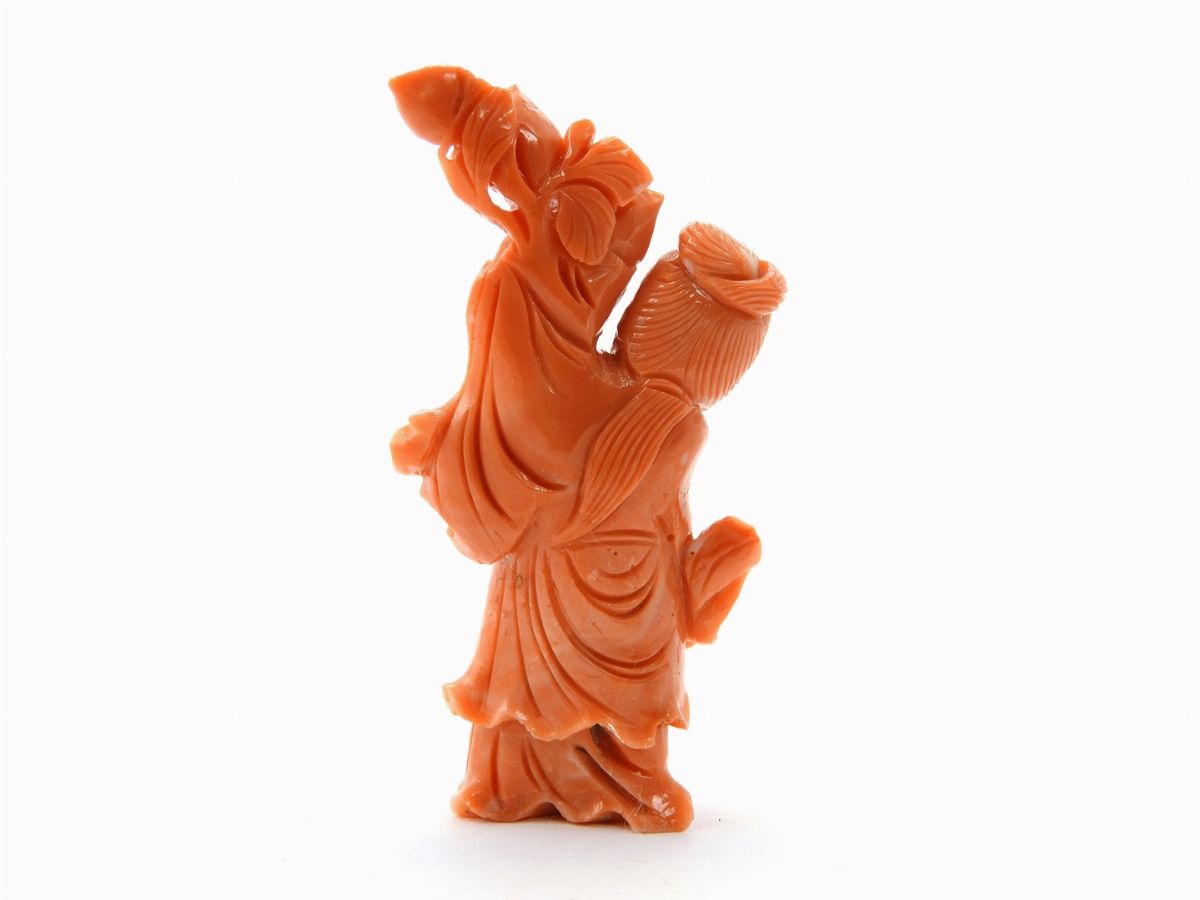 Scultura Cinese in Corallo Rosso Arancio