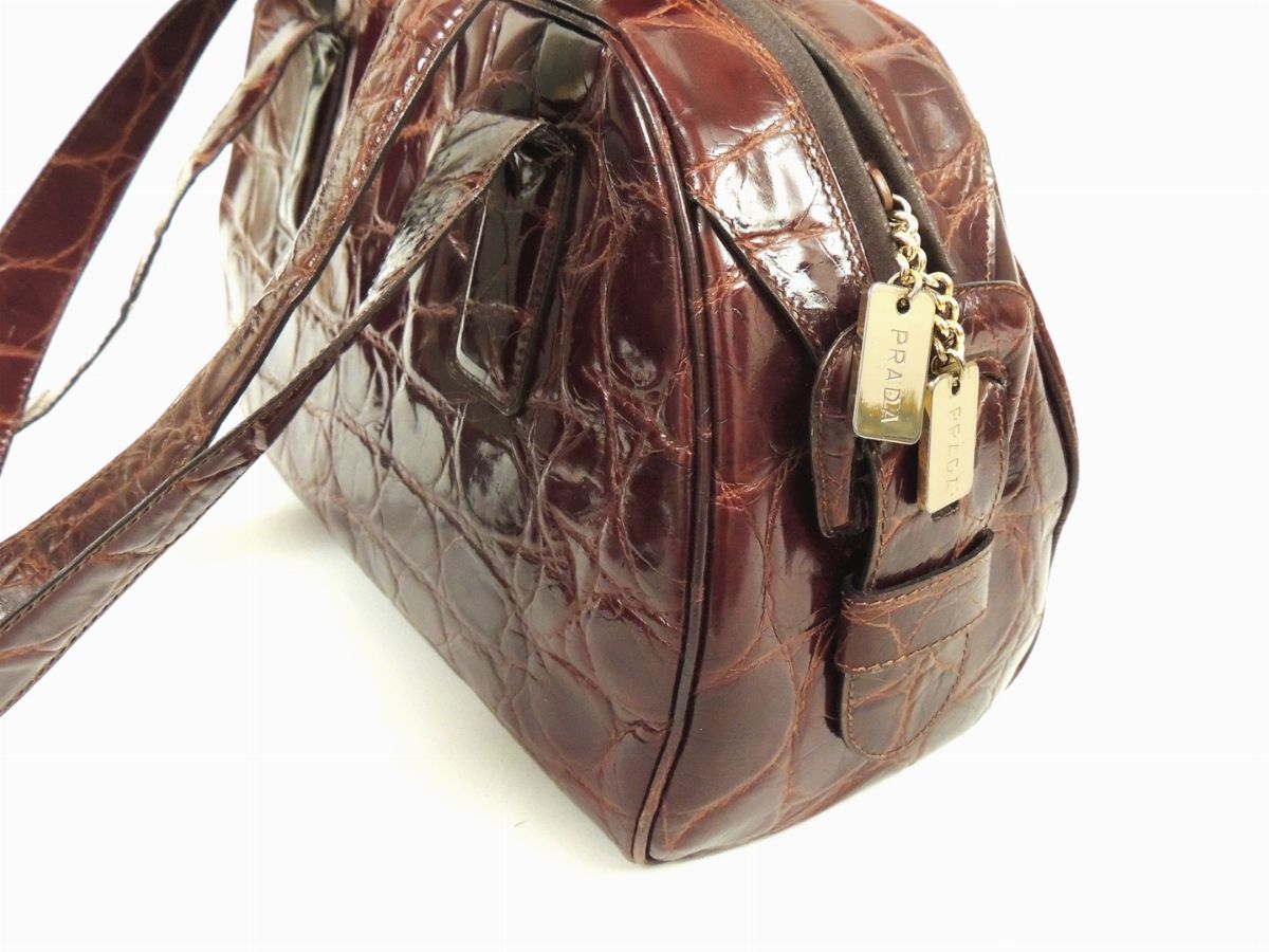 Borsa a Spalla in Coccodrillo Marrone, Prada