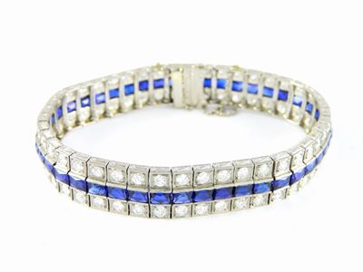 Bracciale in Oro Bianco, Diamanti e Pietre Blu
