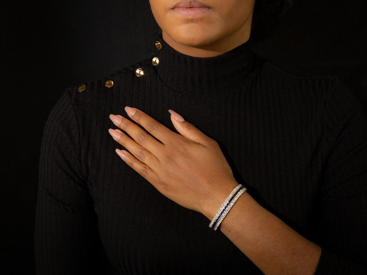 Bracciale in Oro Bianco, Diamanti e Pietre Blu