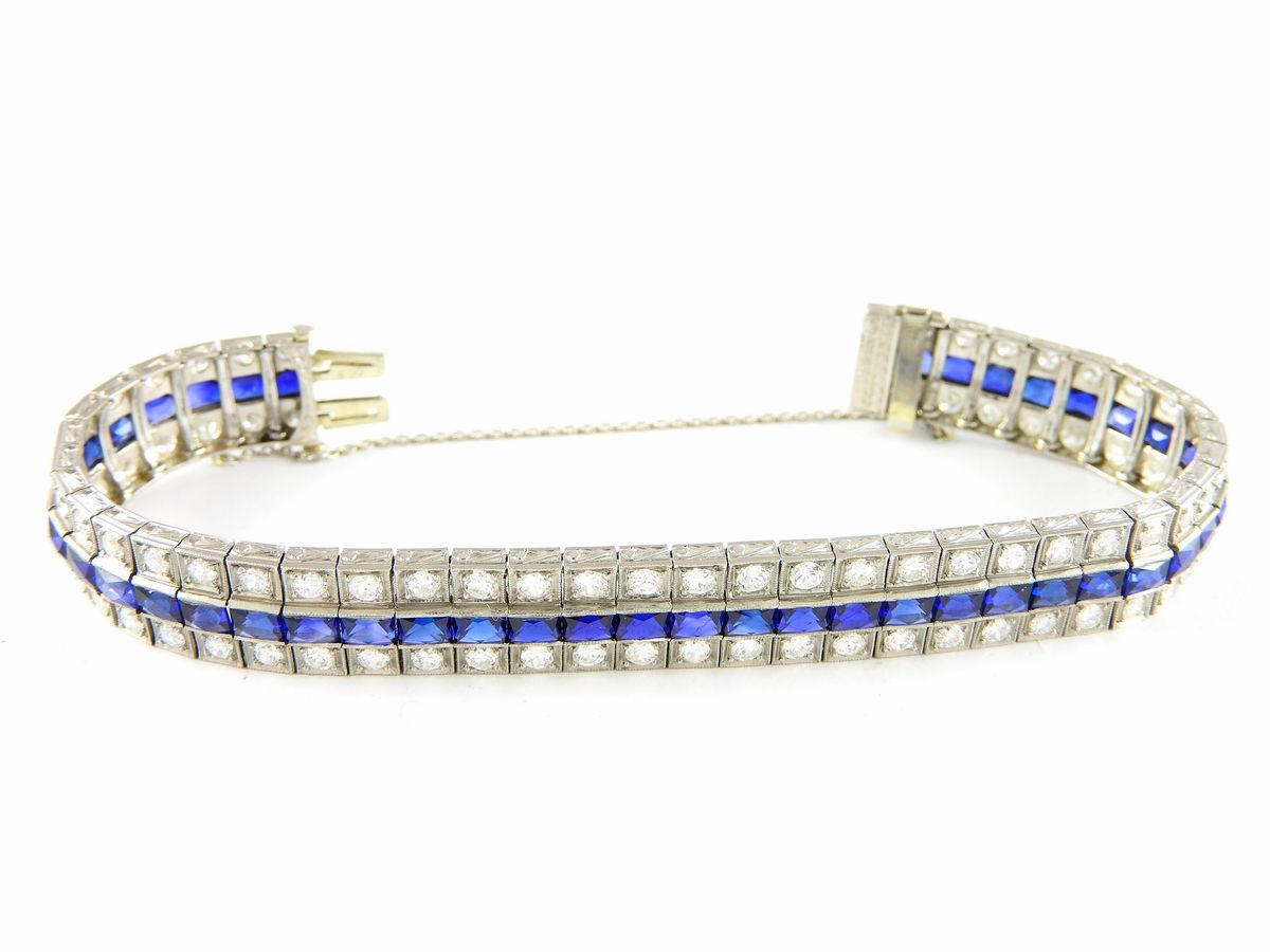 Bracciale in Oro Bianco, Diamanti e Pietre Blu