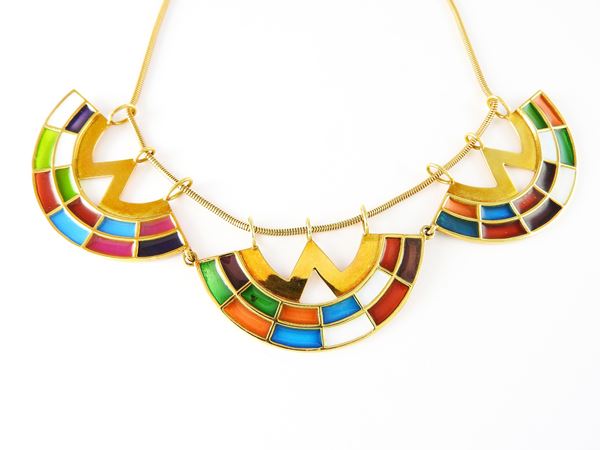 Yellow gold Mila Schon necklace with polychrome enamels
