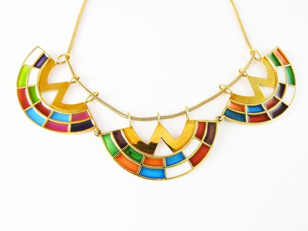 Yellow gold Mila Schon necklace with polychrome enamels