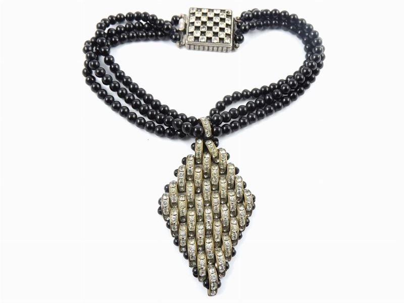 Collana Choker in Perline Nere e Strass