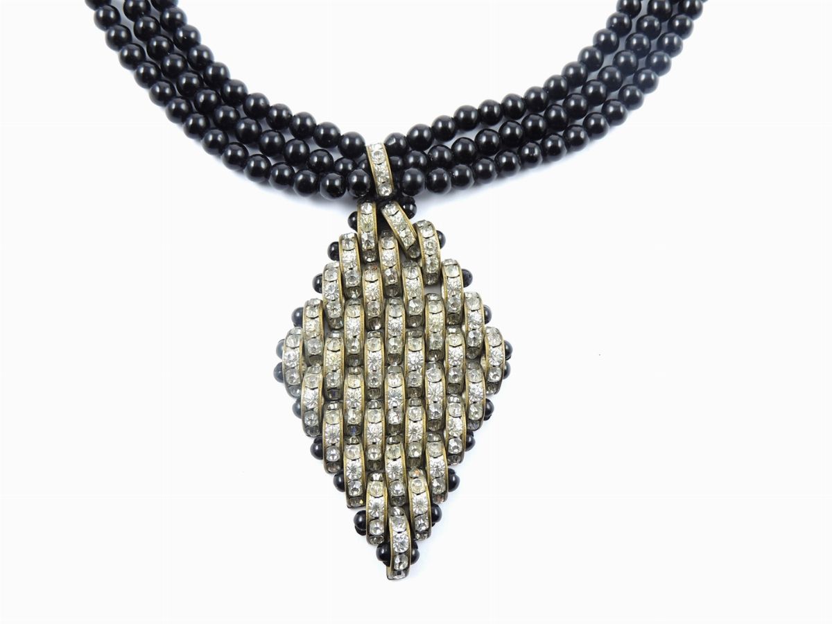 Collana Choker in Perline Nere e Strass