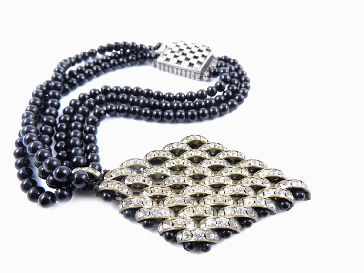 Collana Choker in Perline Nere e Strass