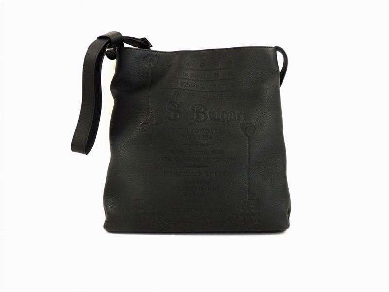 Borsa a Tracolla in Pelle Nera Stampata, Bulgari