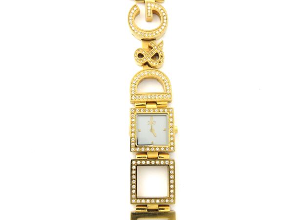 Goldtone metal and rhinestones watch, Dolce & Gabbana