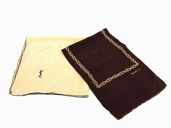 Two silk scarfs, YSL e Cèline Paris