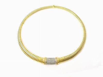Girocollo Tubogas Bulgari in Oro Giallo e Bianco con Diamanti