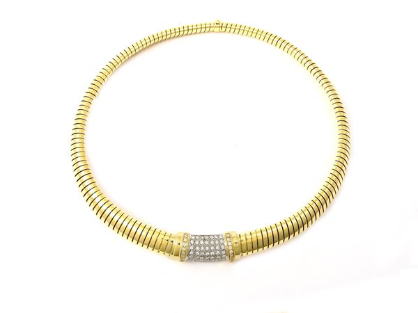 White and yellow gold Bulgari tubogas necklace with diamonds
