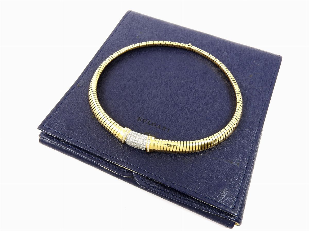 Girocollo Tubogas Bulgari in Oro Giallo e Bianco con Diamanti