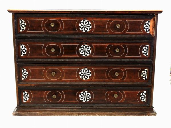 A Walnut and Ivory Veneered Chest of Drawers