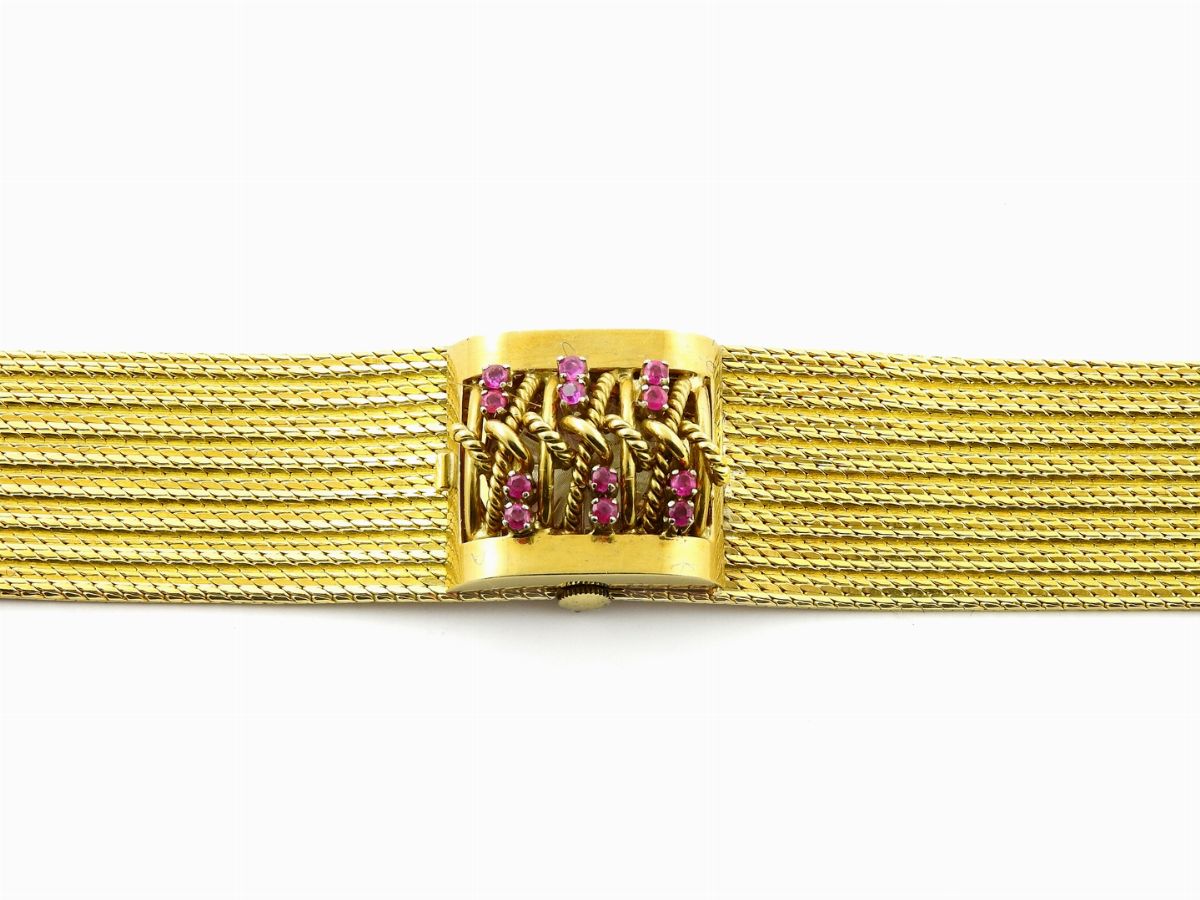 Bracciale Orologio Constantine per Donna in Oro Giallo e Rubini
