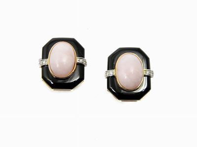 Orecchini in Oro Rosa e Bianco, Diamanti, Onice e Opale Rosa