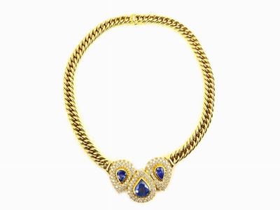 Collier in Oro Giallo Tesa con Diamanti e Zaffiri