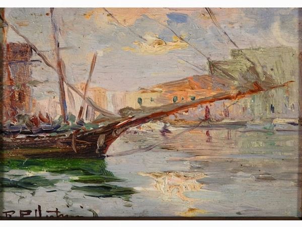 Riccardo Pollastrini : View of a Port  ((19th-20th Century))  - Auction The Riz Ortolani and Katyna Ranieri collection: Contemporary Art and Old Master Painting - I - I - Maison Bibelot - Casa d'Aste Firenze - Milano